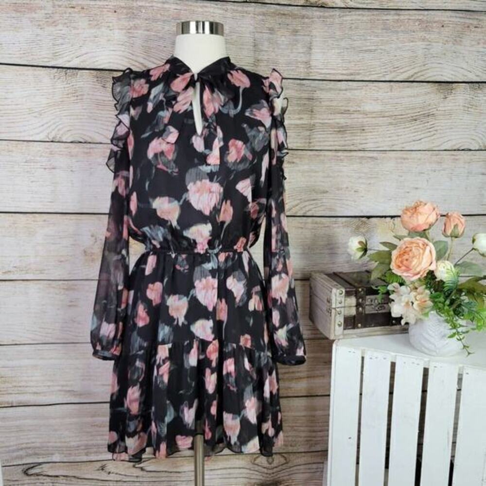 HighlineβCollectiveβ Floral Cold Shoulder Ruffle Romantic Dress Small